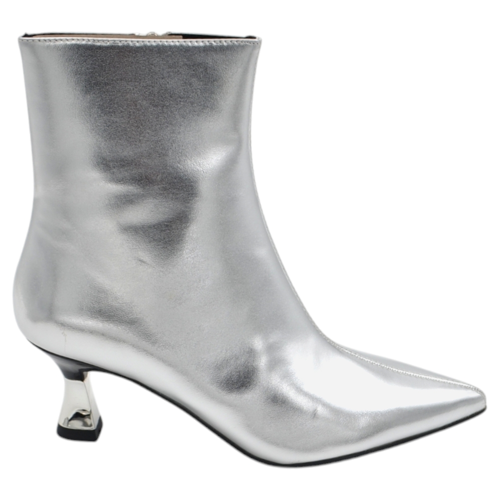 Stivaletto tronchetto Corina M4925 donna in pelle argento punta tacco clessidra 5 cm zip laterale aderente alla caviglia