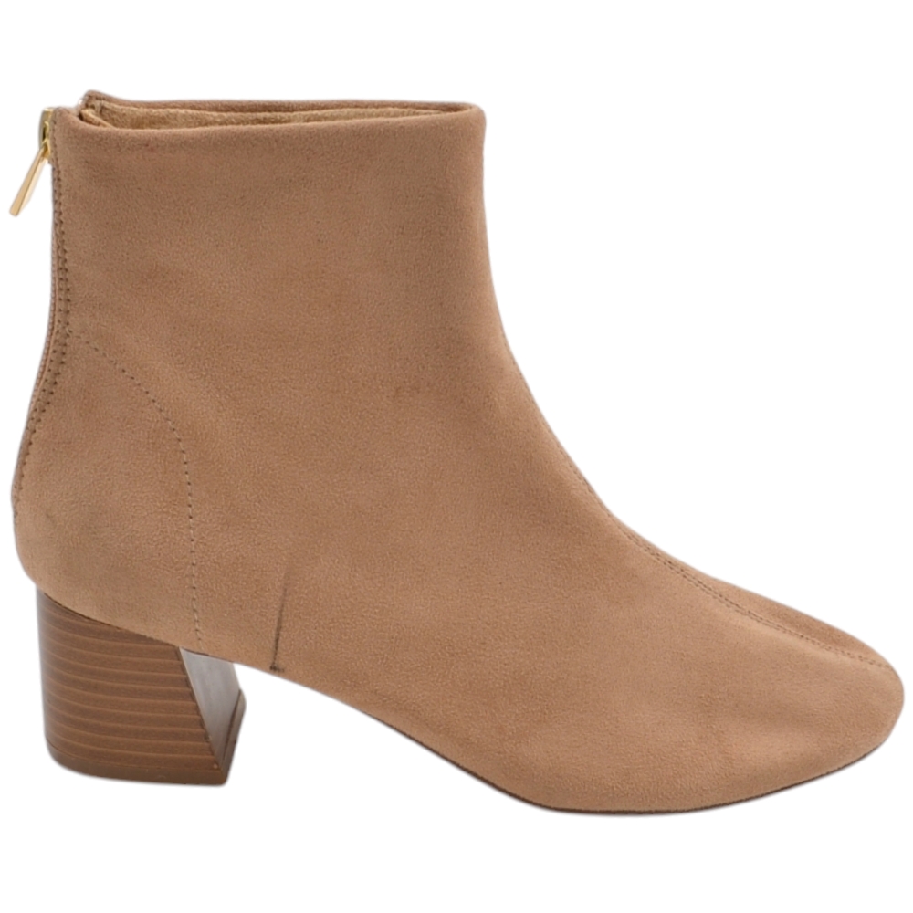 Stivaletto donna Corina M3850 in pelle scamosciata morbida beige con tacco in legno 5 cm zip laterale alla caviglia