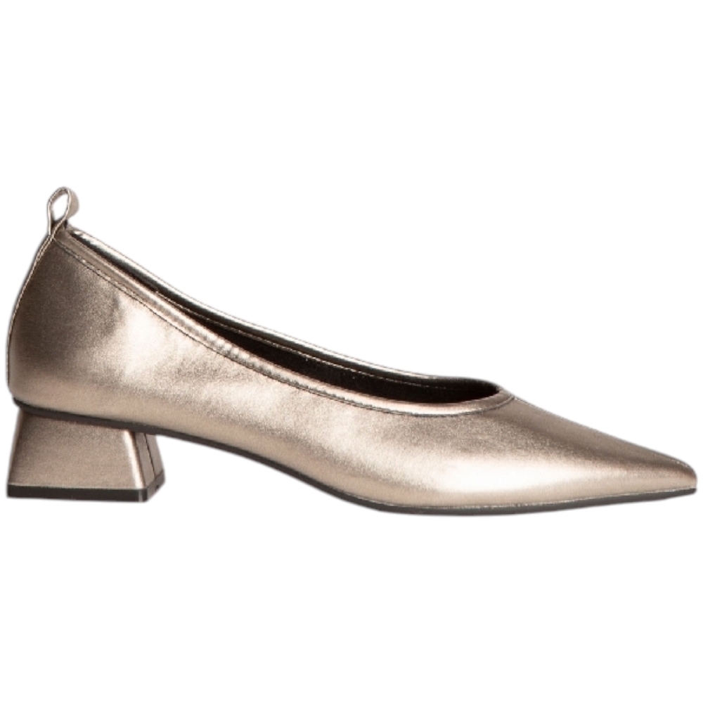 Decollete donna Corina platino con tacco basso a punta M4670 effetto piede nudo pelle morbidissima.
