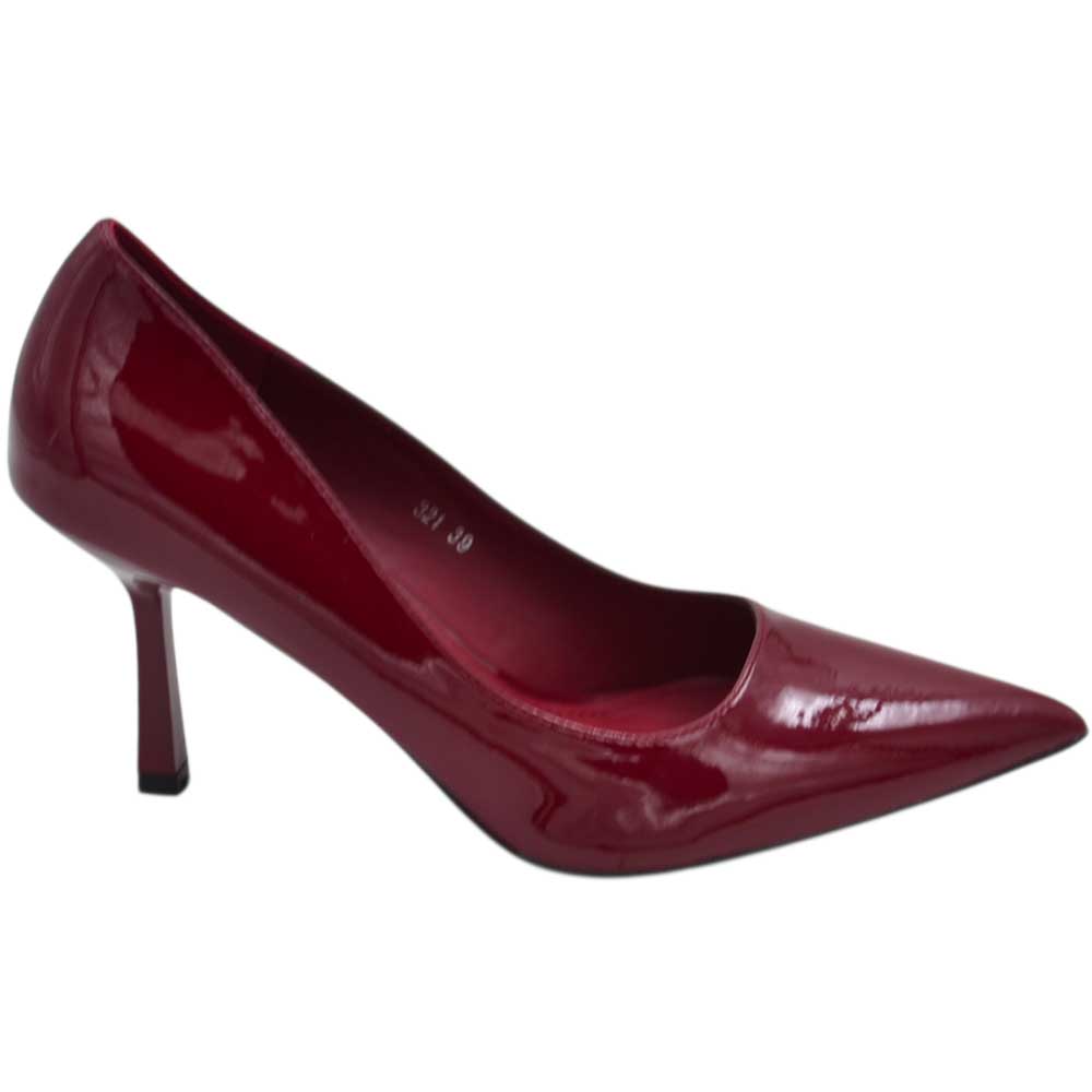 Decollete donna a punta in vernice lucida bordeaux linea basic tacco a spillo 10 