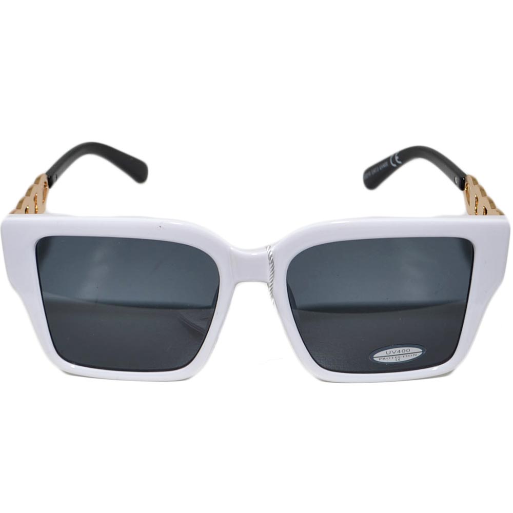 OCCHIALI DA SOLE DONNA SUNGLASSES CAT-EYE QUADRATA IRREGOLARE CELESTE MONTATURA NERA CON DETTAGIO ORO MODA GIOVANE.