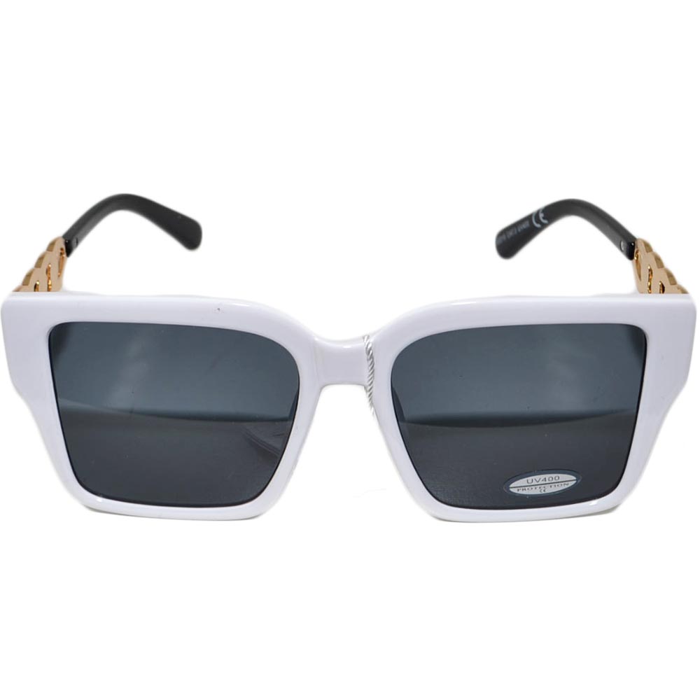 OCCHIALI DA SOLE DONNA SUNGLASSES CAT-EYE QUADRATA IRREGOLARE CELESTE MONTATURA NERA CON DETTAGIO ORO MODA GIOVANE