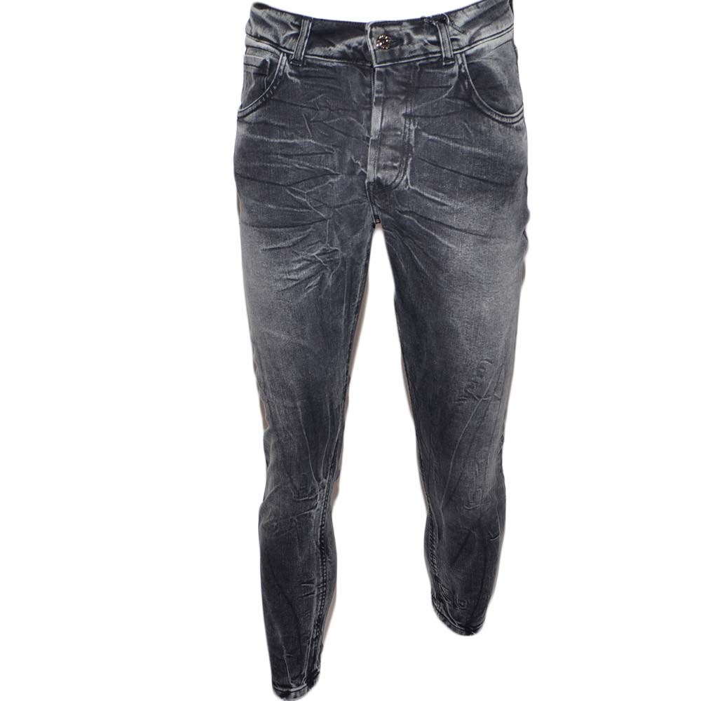 Jeans uomo nero denim lavaggio graduale slim fit a cavallo basso 4 tasche moda cross elasticizzato tendenza