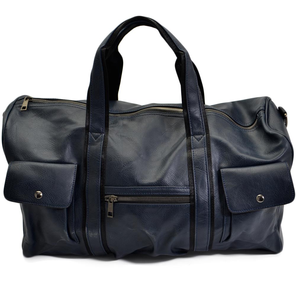 Borsone blu uomo borsa grande in ecopelle con tasche portaoggetti tracolla vintage voli tracolla regolabile e ganci zip.