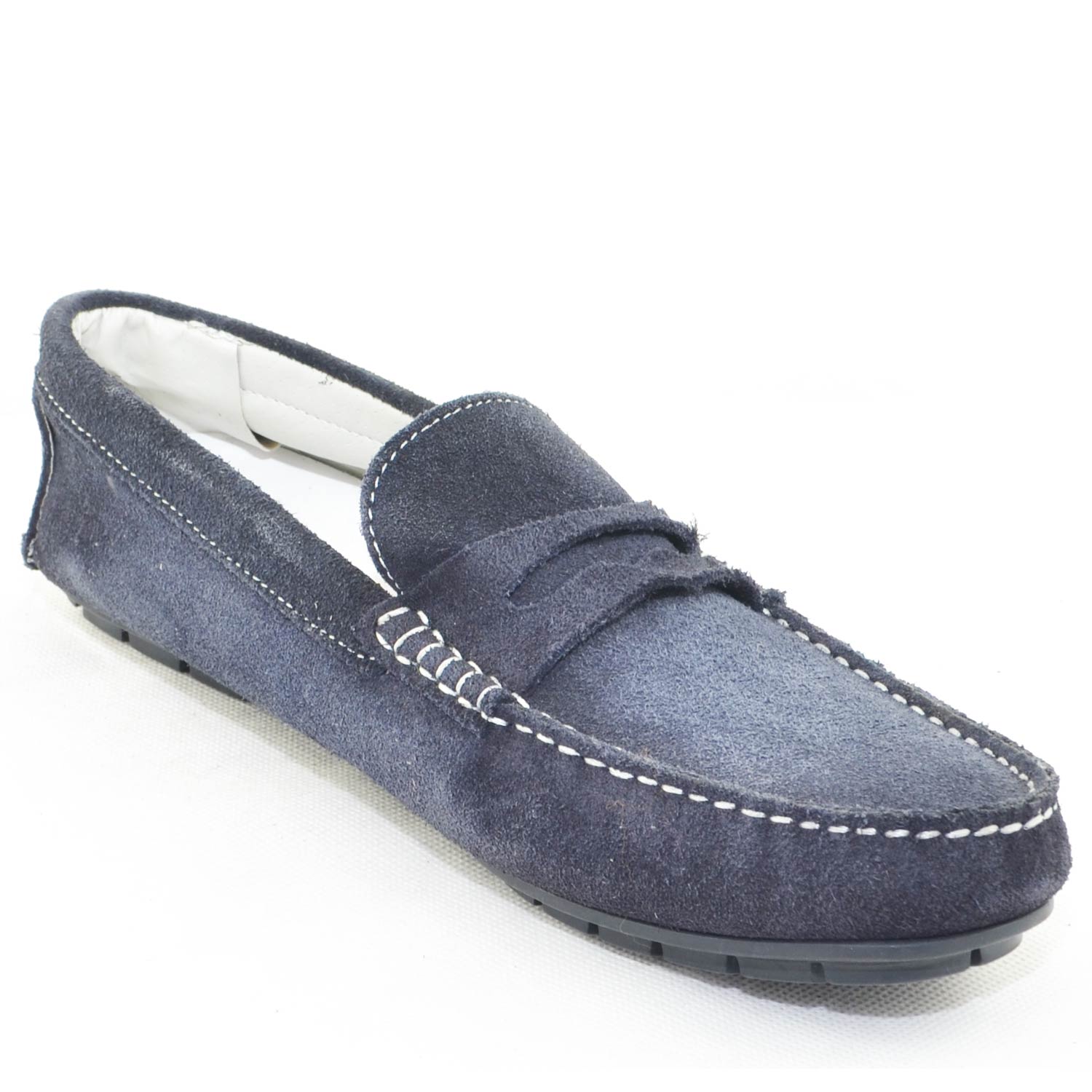 mocassino car shoes uomo blu scuro comfort man casual made in italy vera pelle fondo antiscivolo moda estiva glamour.