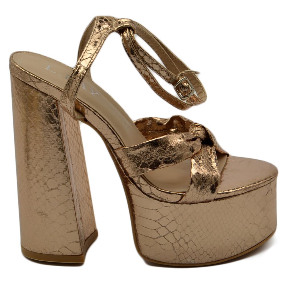 SANDALO DONNA FASCETTA INTRECCIATA IN PELLE ORO ROSA TACCO DOPPIO 15 PLATEAU 5 CM CINTURINO ALLA CAVIGLIA OPEN TOE MODA