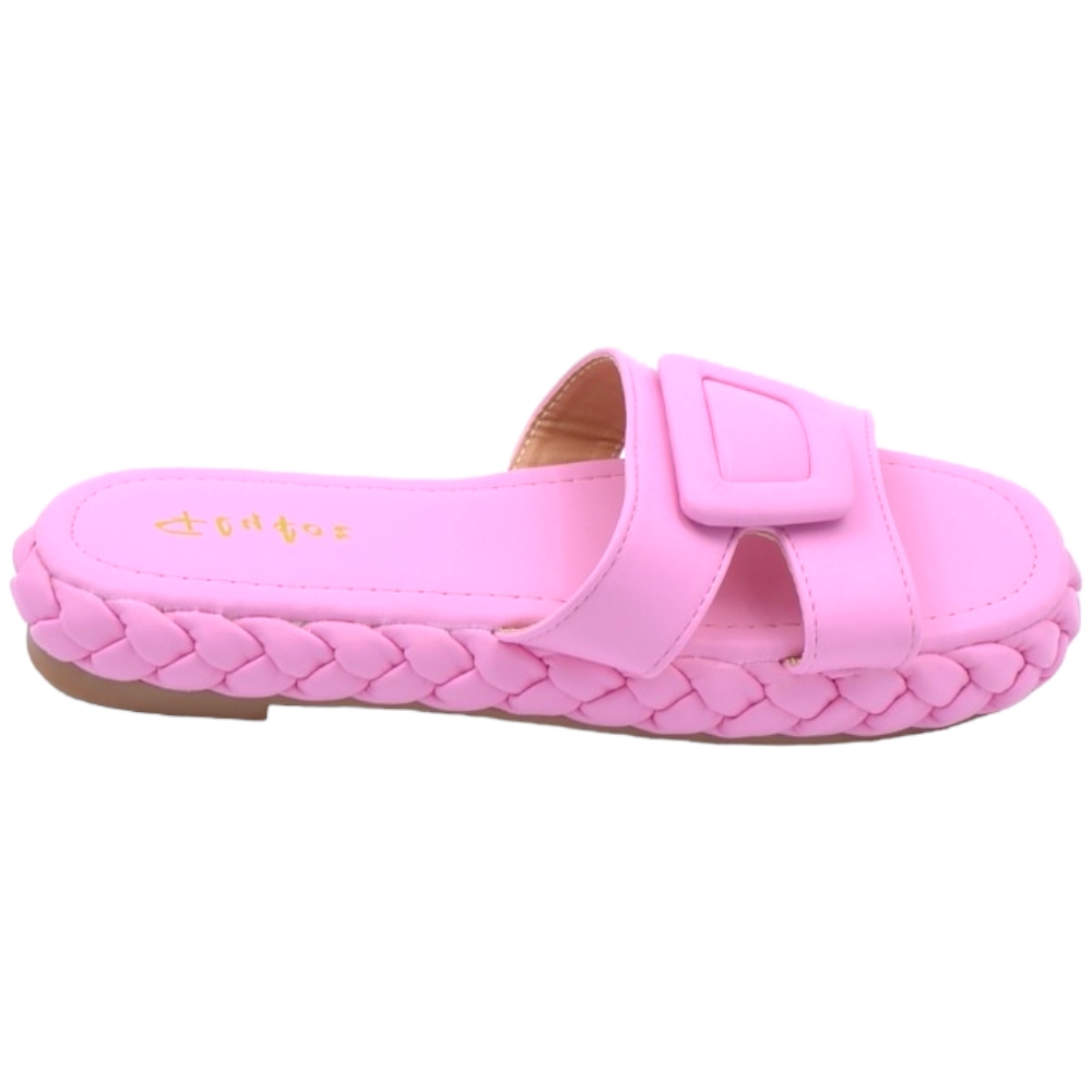 Ciabatta pantofola donna fucsia estiva in gomma morbida treccia impermeabile con fascia larga