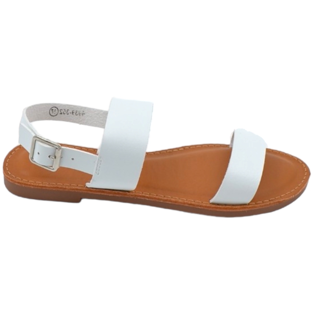 Sandalo basso bianco due fasce in morbida pelle cinturino alla caviglia fondo antiscivolo comoda estate.