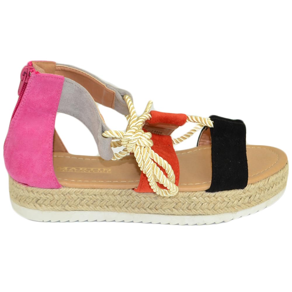 Sandalo basso donna espadrillas comode con para alta e fasce colorate multicolor cordino incrociato alla schiava estate.