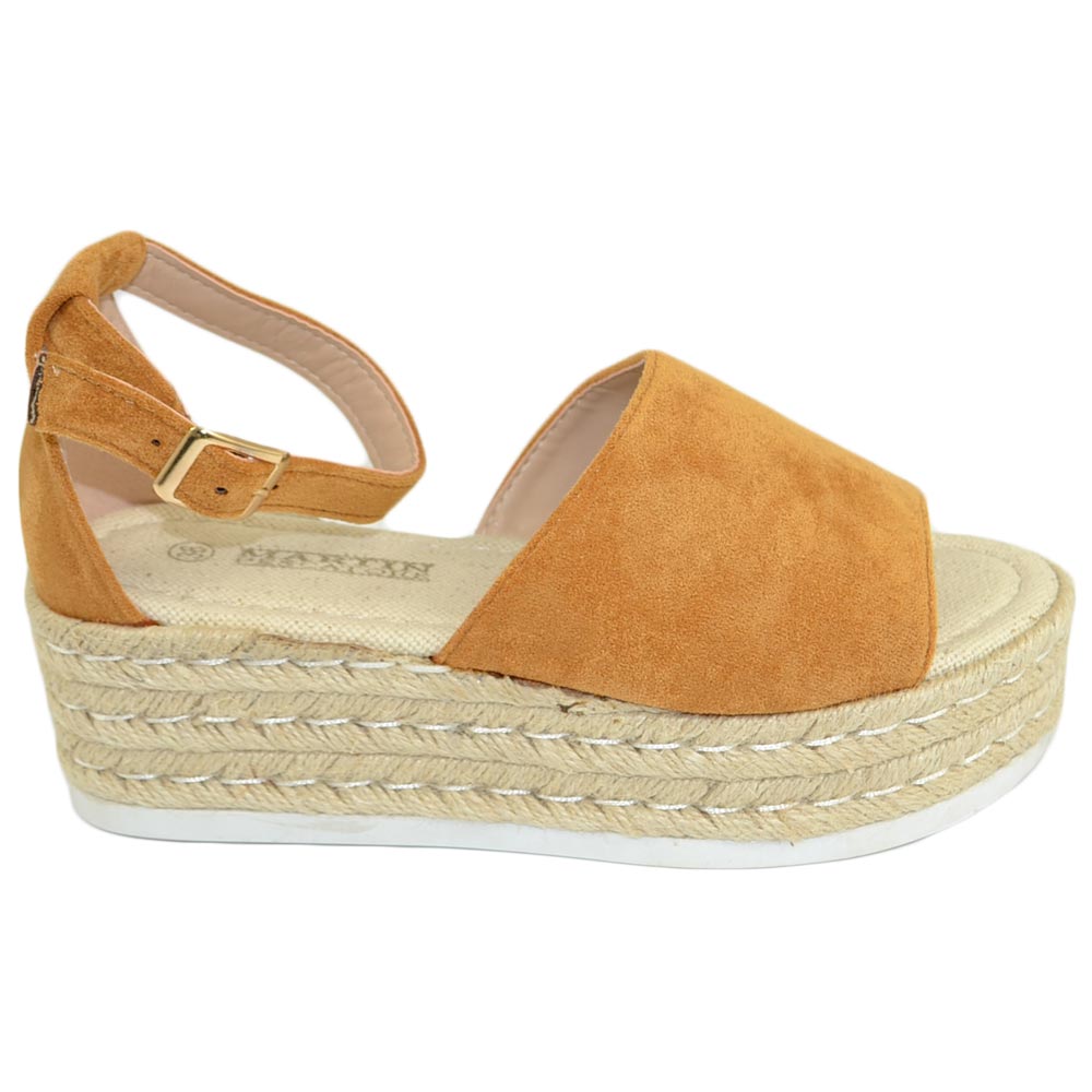 Espadrillas donna cuoio spuntate in camoscio morbide comode con cinturino alla caviglia fresche fondo paglia