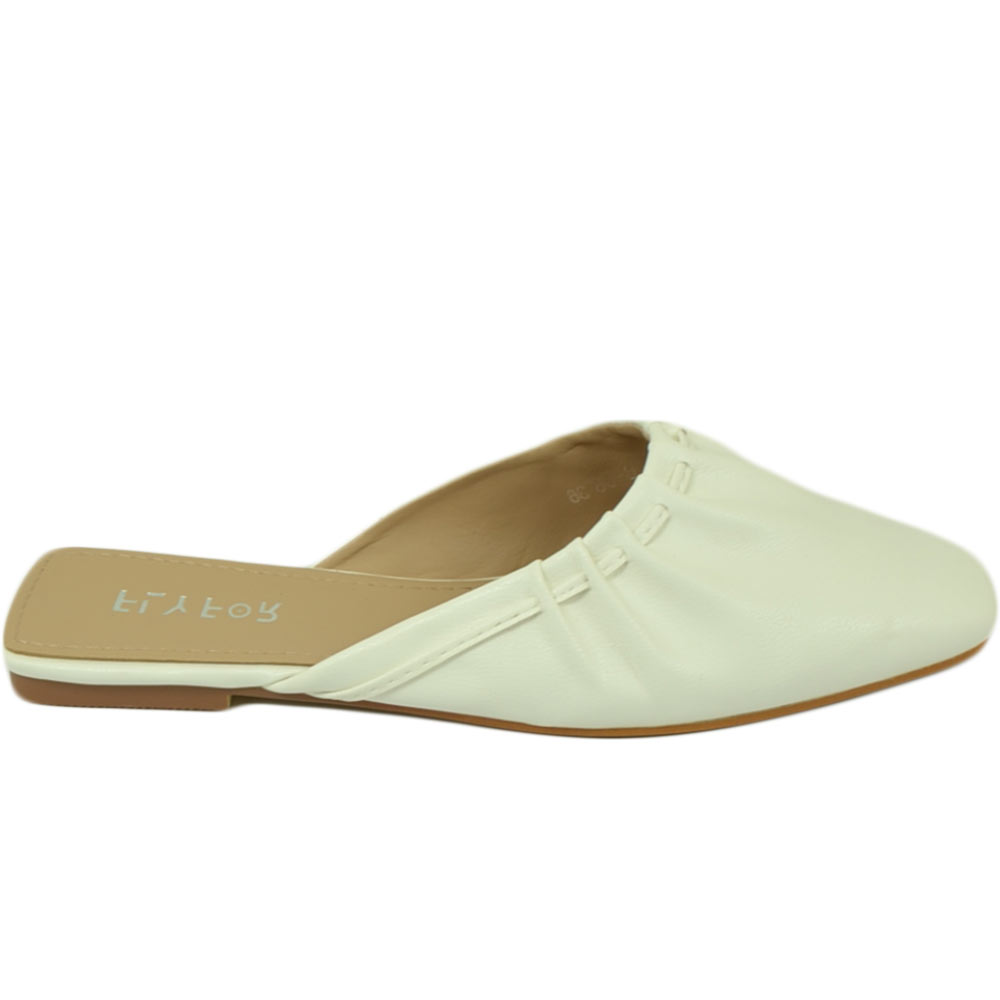 Sabot mules ciabatta donna bianca a punta quadrata tallone scoperto pantofolina estate moda raso terra