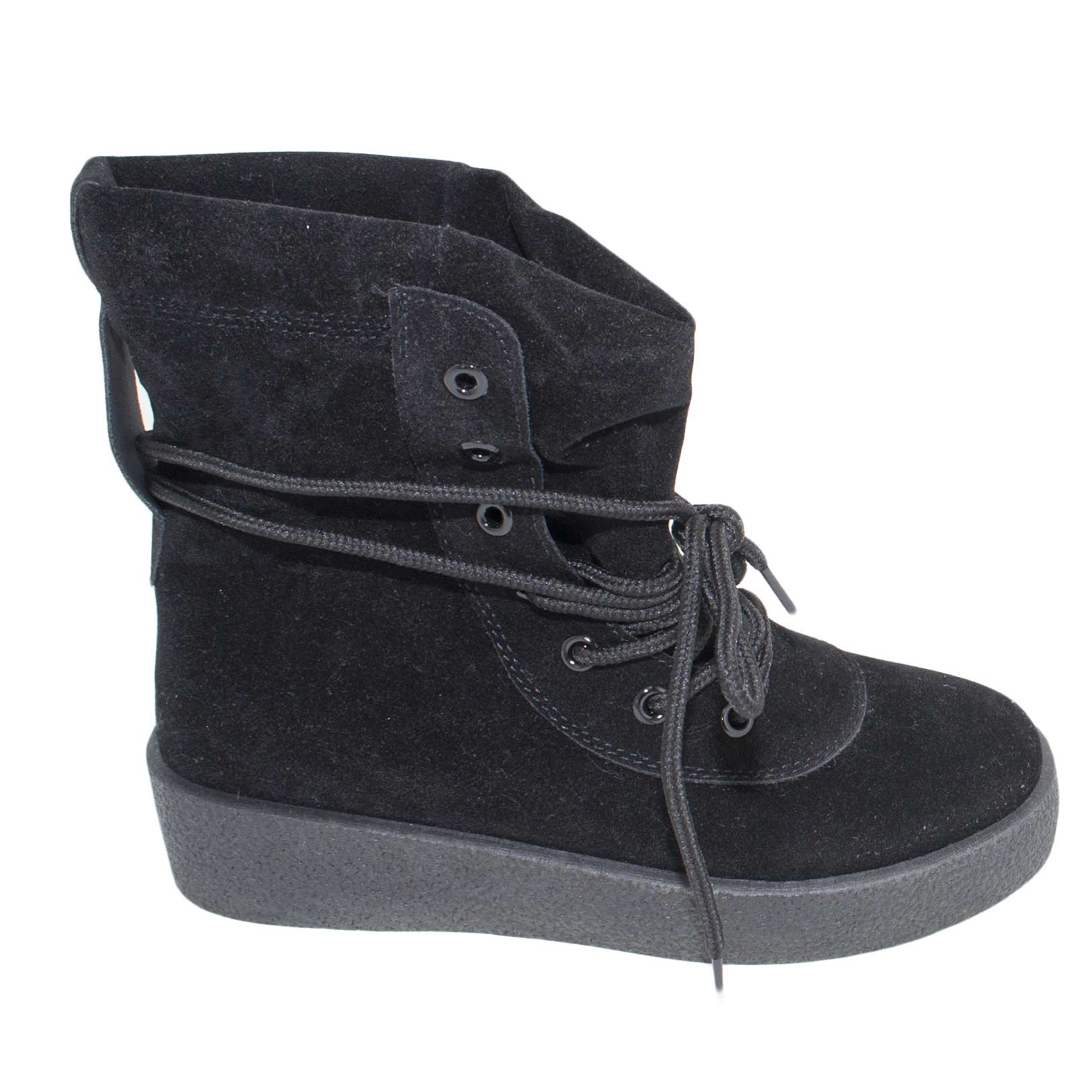 Sneakers alta art.8667 in nabuk nero con fondo alto nero stile underground street style