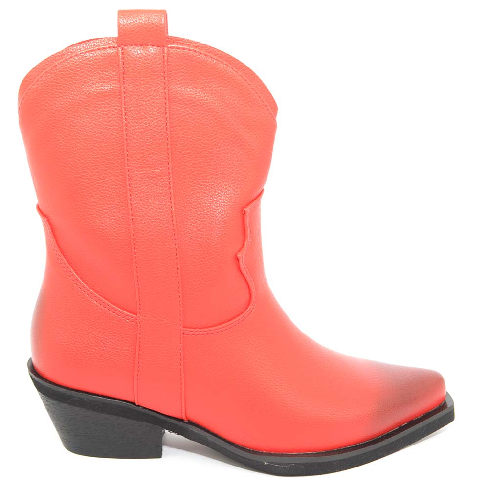 Camperos donna stivali texani tipo western rossi in ecopelle liscia altezza polpaccio moda basic handmade in italy