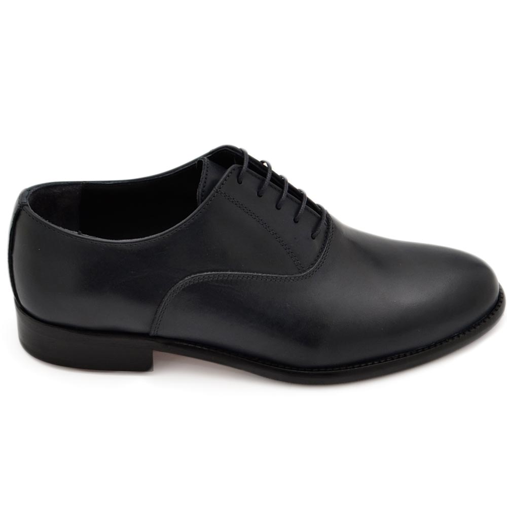 Scarpe uomo stringata elegante derby liscio vera pelle blu notte made in italy fondo cuoio light elegante moda
