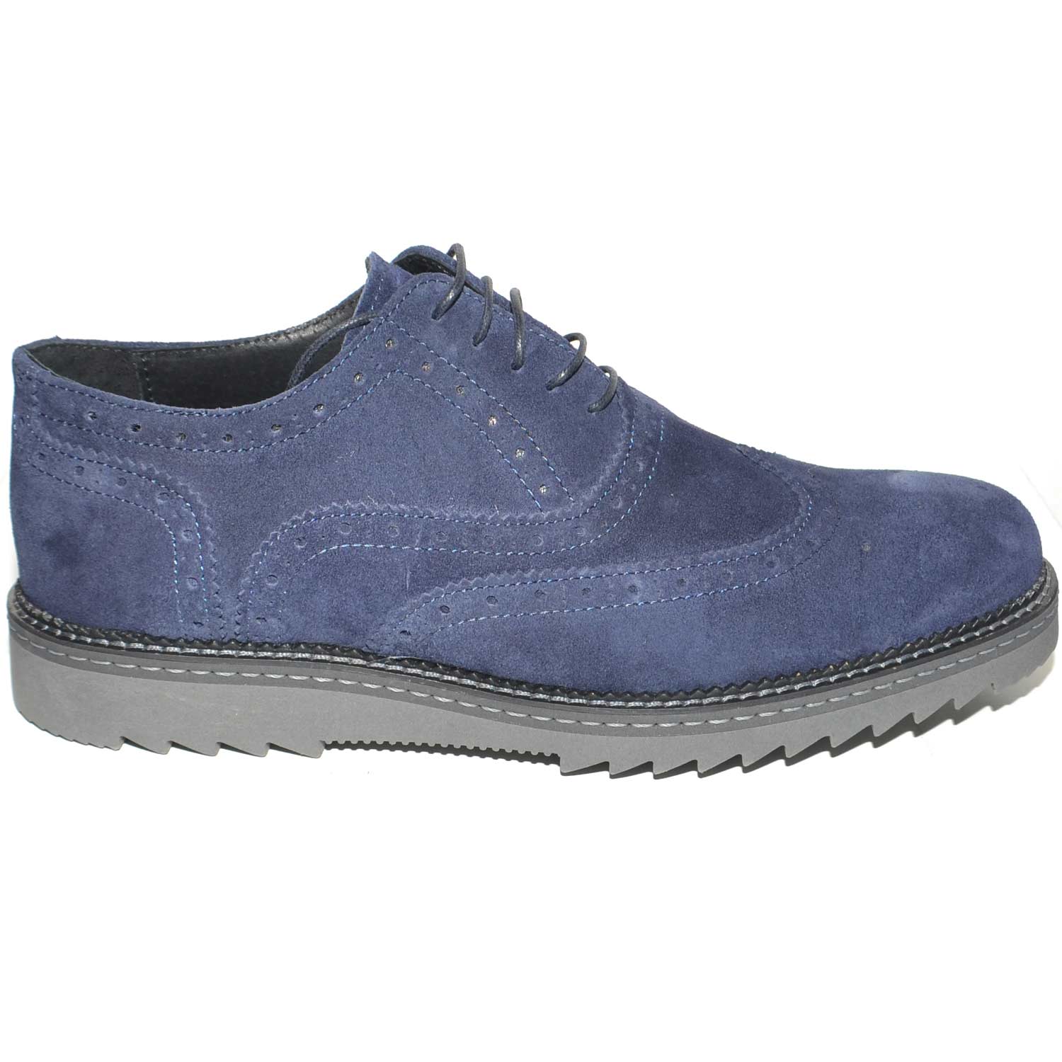 SCARPE UOMO STRINGATA SCAMOSCIATA IN VERA PELLE BLU MADE IN ITALY FONDO  GOMMA ANTISCIVOLO COMFORT MODA MAN BUSINESS