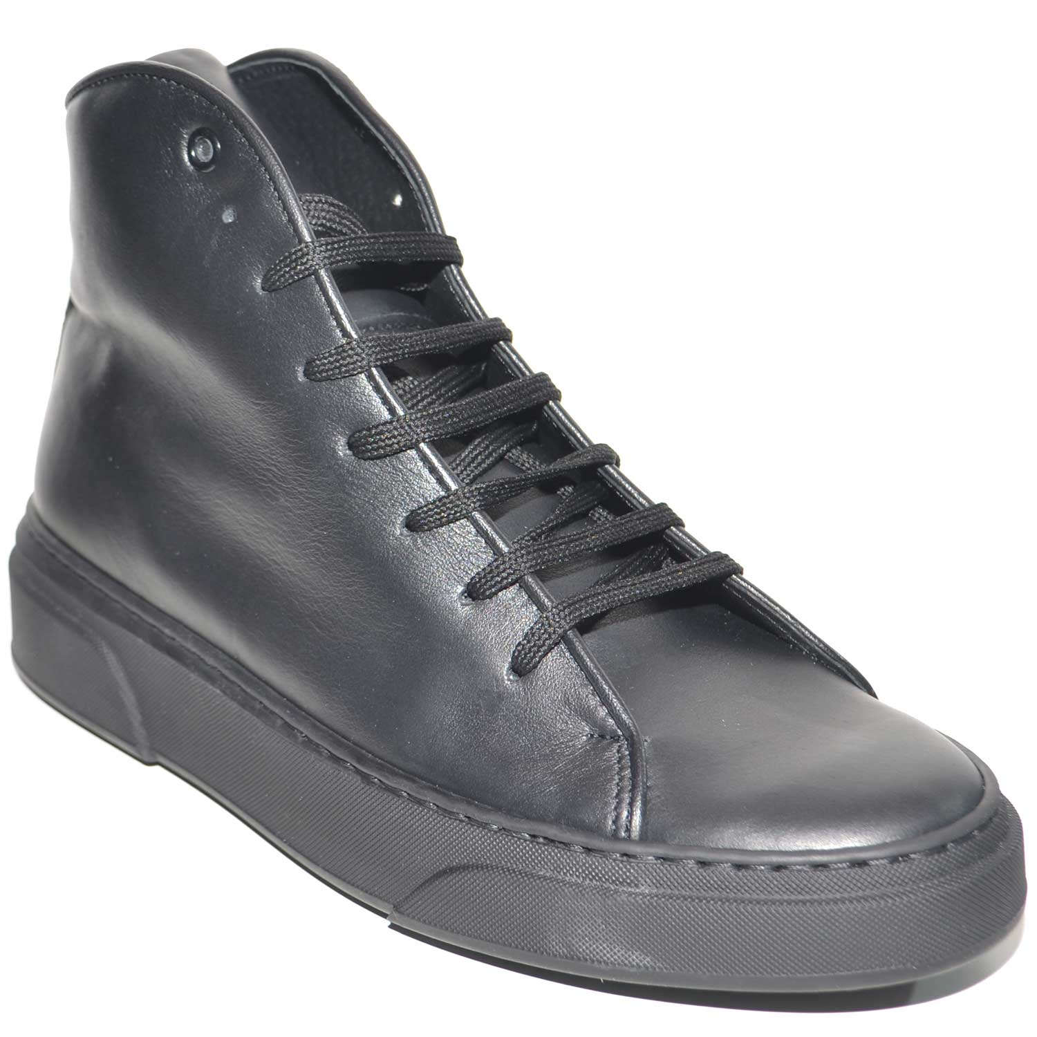 SNEAKERS UOMO ALTA IN VERA PELLE CAMOSCIO NERO CON FONDO ARMY NERO MADE