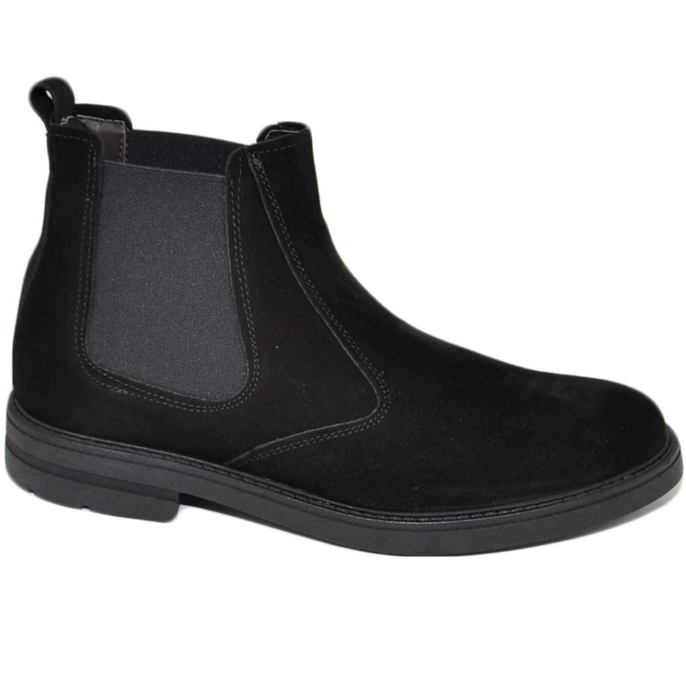 Beatles uomo stivaletto con elastico in vera pelle nero camoscio collo basso chelsea fondo gomma made in italy invernale