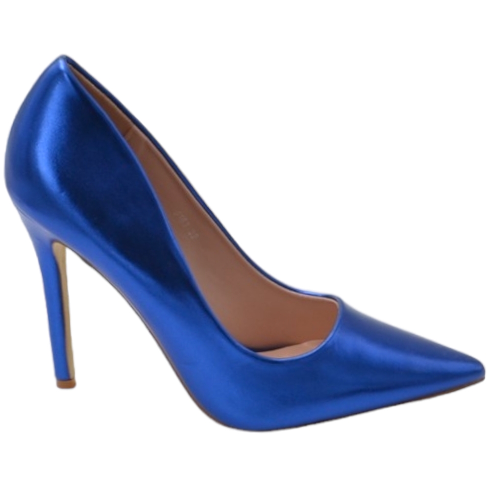 Decollete' donna a punta satinato blu royal tacco a spillo 12 cm linea basic elegante scarpe per cerimonie eventi