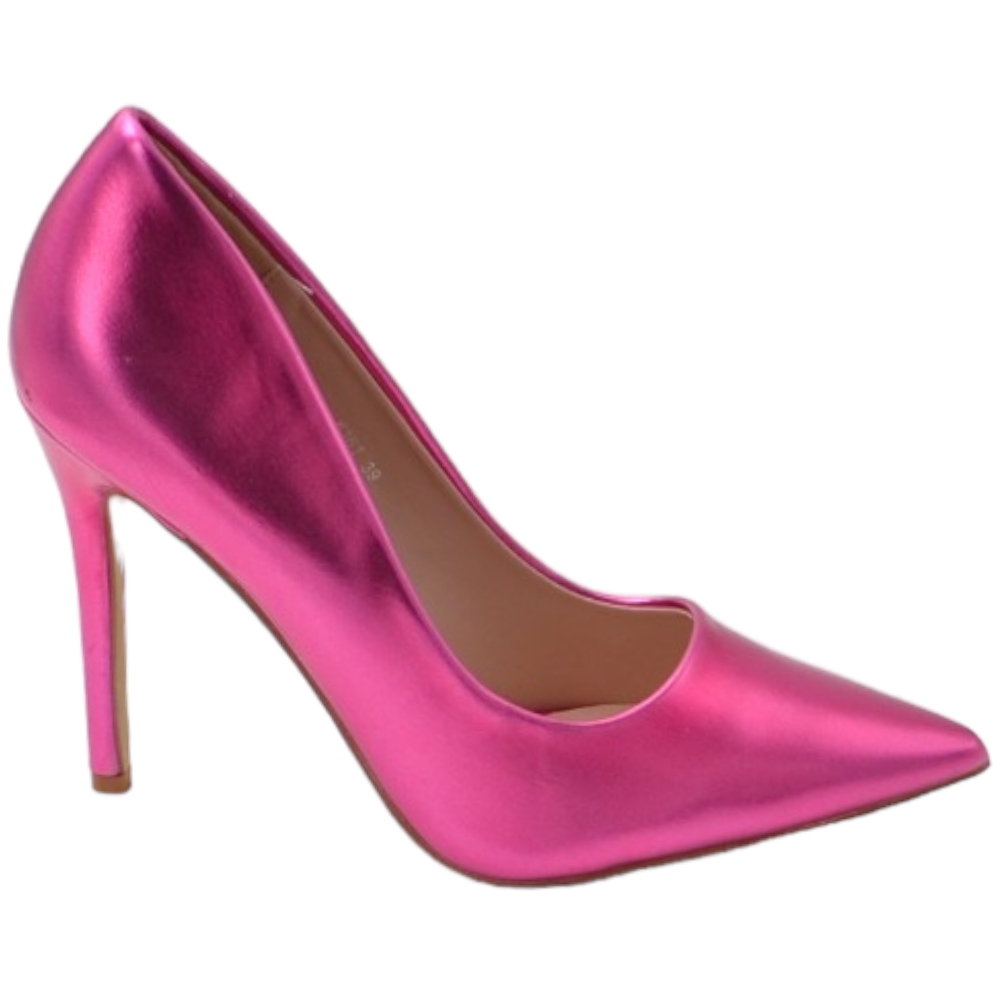 Decollete' donna a punta satinato fucsia rose tacco a spillo 12 cm linea basic elegante scarpe per cerimonie eventi