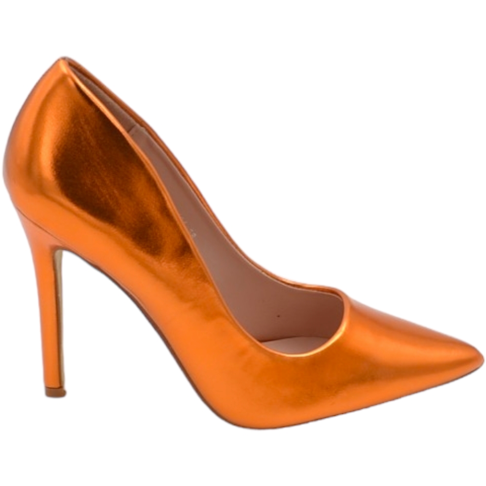 Decollete' donna a punta satinato arancione tacco a spillo 12 cm linea basic elegante  scarpe per cerimonie eventi.