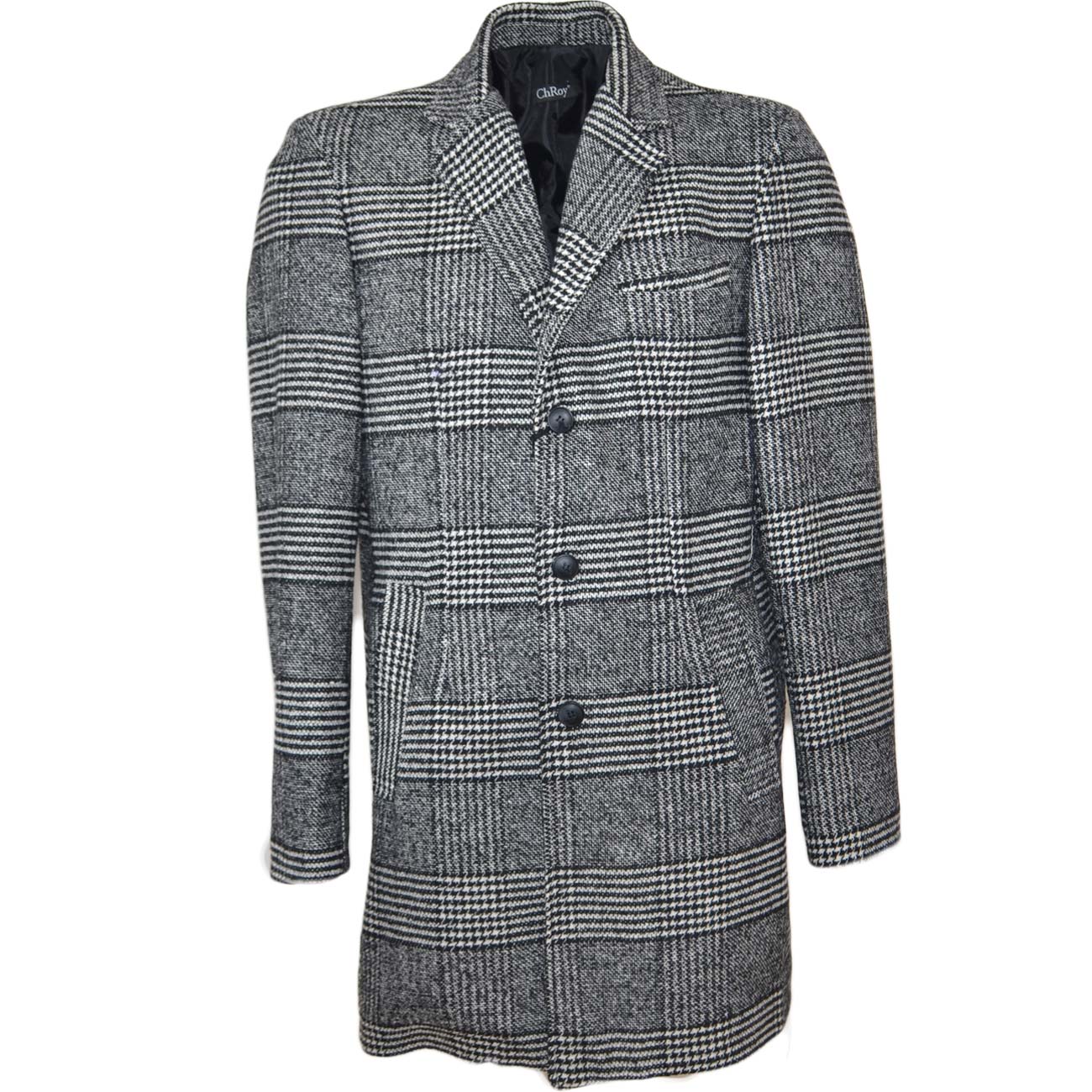 Cappotto giacca lunga uomo a fantasia quadri bianco e nero dandy