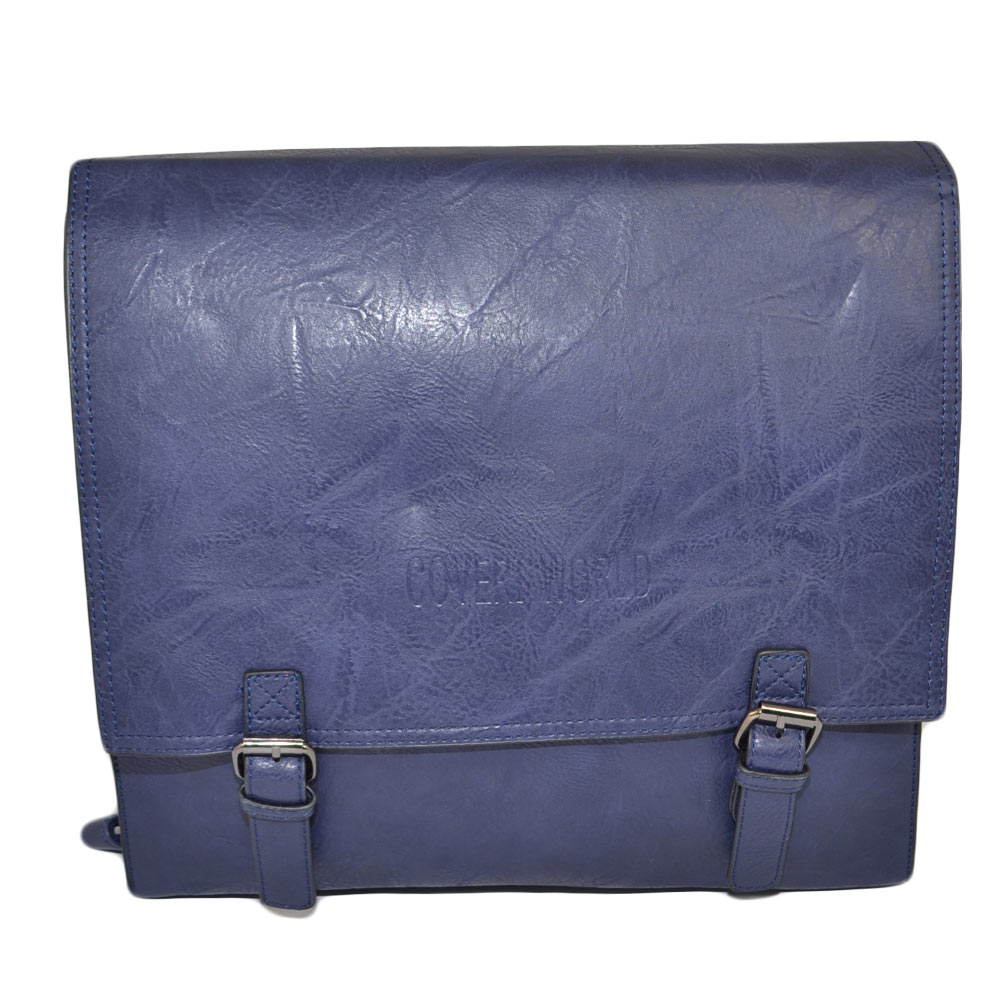 Zaino uomo business blu a cartella effetto 24 ore con chiusura a zip 2 aperture con fibbie frontali lunghe e tracolle