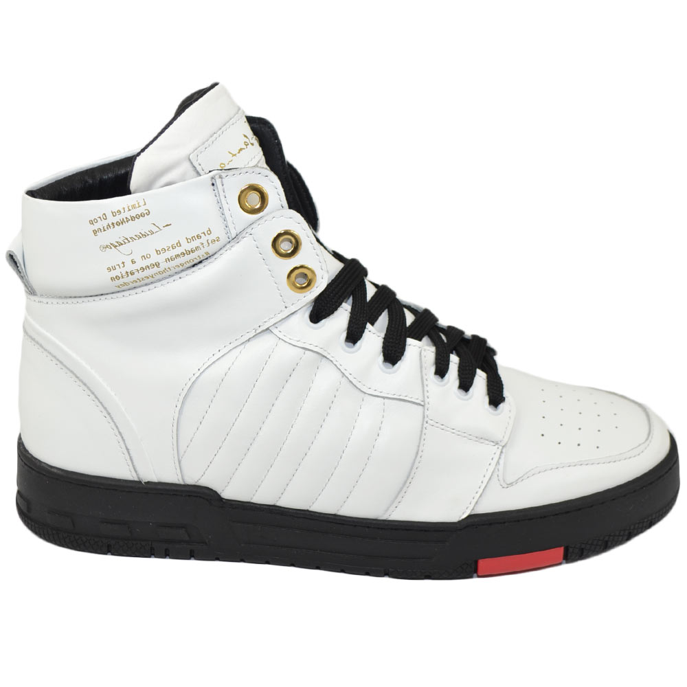 Sneakers alta uomo CRYPTO by LS LUISANTIAGO vera pelle nappa bianco e tessuto strecht  handmade in Italy streetwear