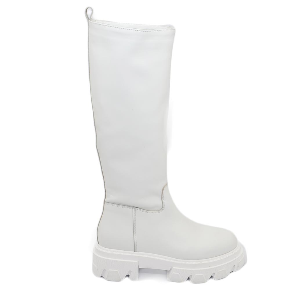 Stivali donna LS Luisantiago Xena Platform boots in vera pelle di nappa bianca fondo alto zip handmade in Italy.
