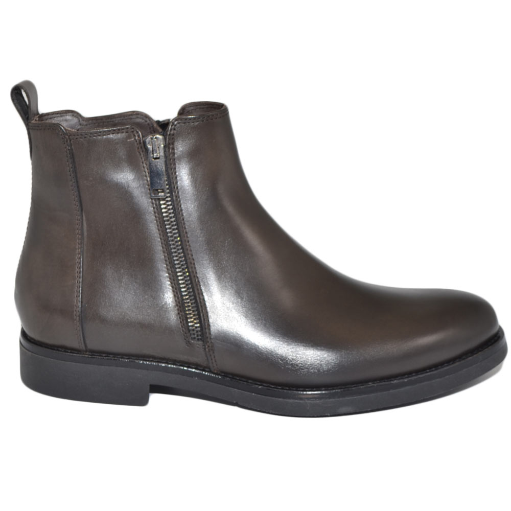 SCARPE UOMO BEATLES CHELSEA VERA PELLE TESTA DI MORO MARRONE CON ZIP FONDO GOMMA INVERNALE ANTISCIVOLO MADE IN ITALY