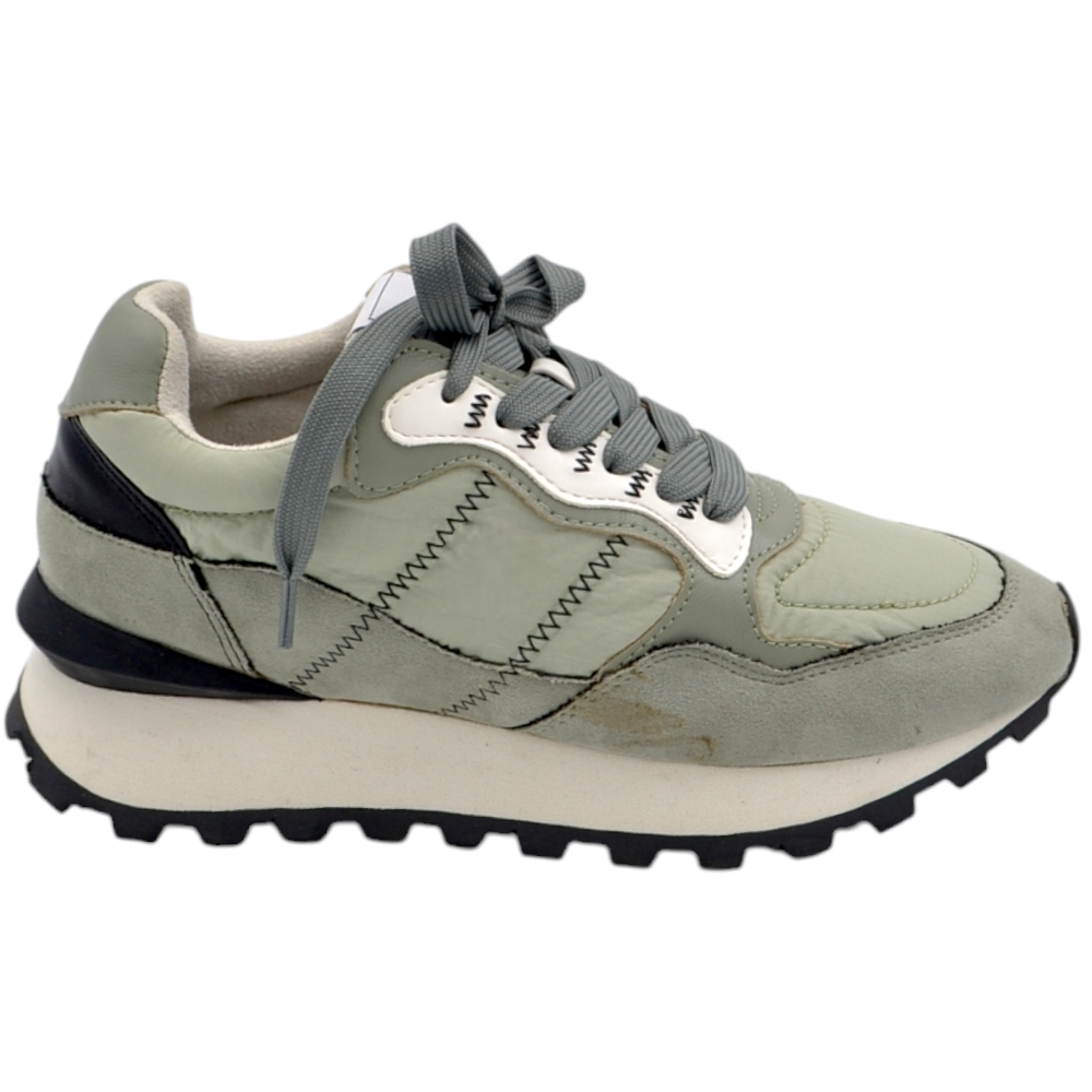 Sneakers bassa donna Corina M3550 in pelle e camoscio verde acqua fondo alto zigrinato comode moda made in Spain.