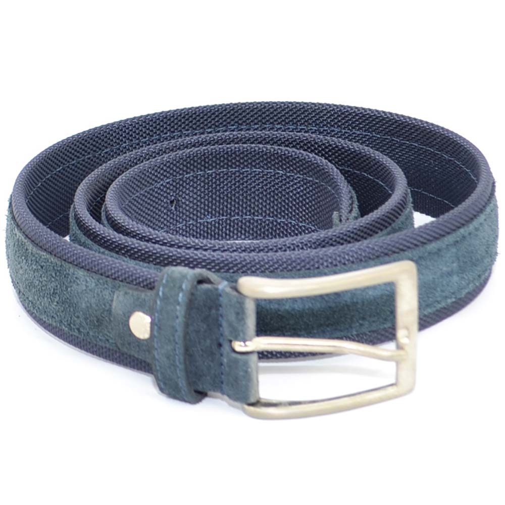 Cintura uomo pelle scamosciata con tessuto coordinato fibbia in acciaio nickel free made in italy business man	.