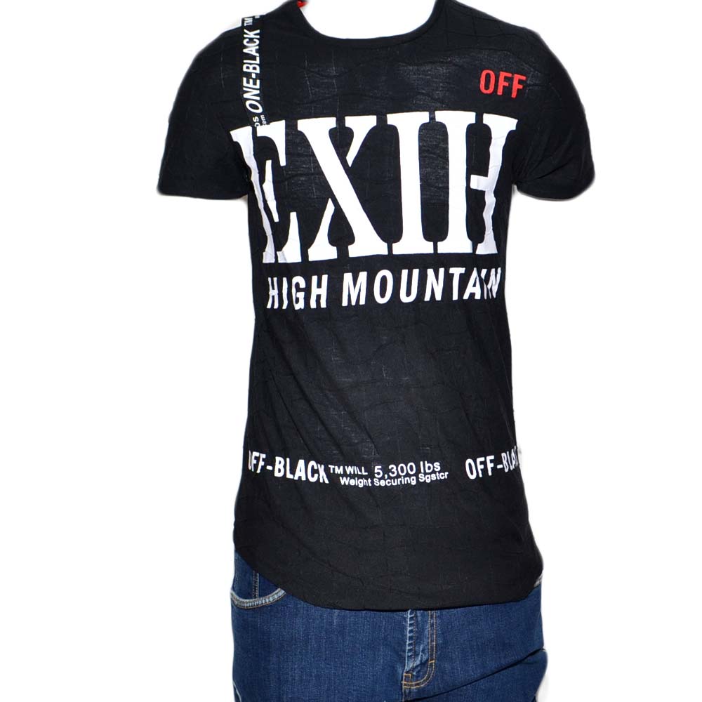 T-shirt lunga uomo nera slimfit maniche corte stampe scritta street style exih estate