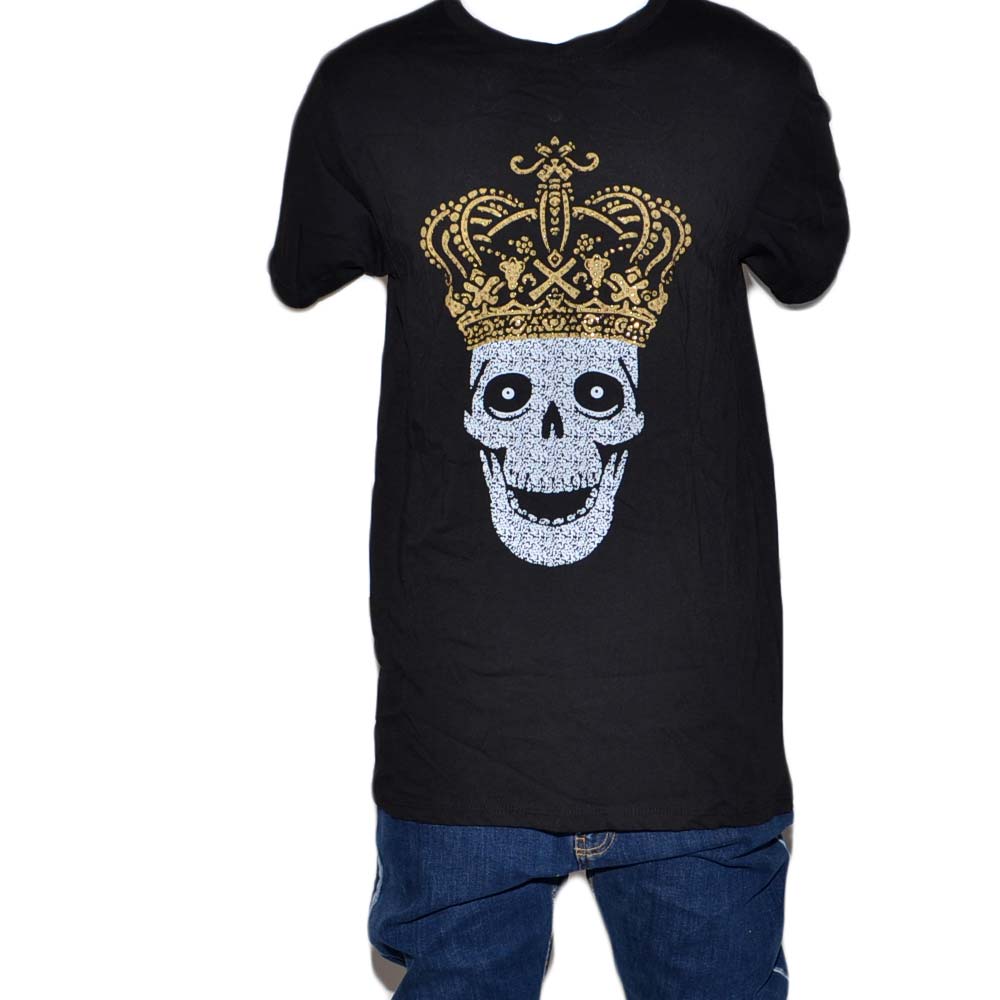 T-shirt maglia uomo teschio colore nero e oro manica corta girocollo tendenza moda estate