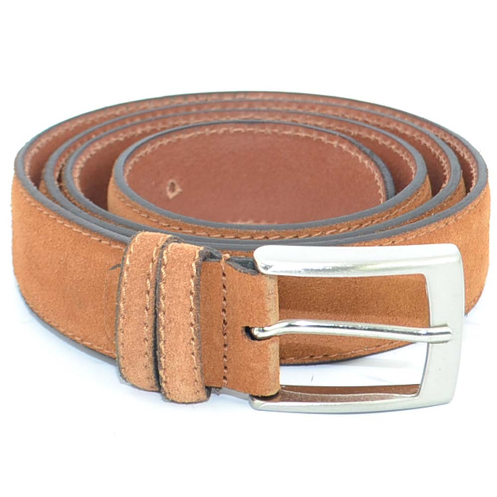 Cintura uomo cuoio bruciato vera pelle scamosciata regolabile fibbia in acciaio nickel free made in italy business man