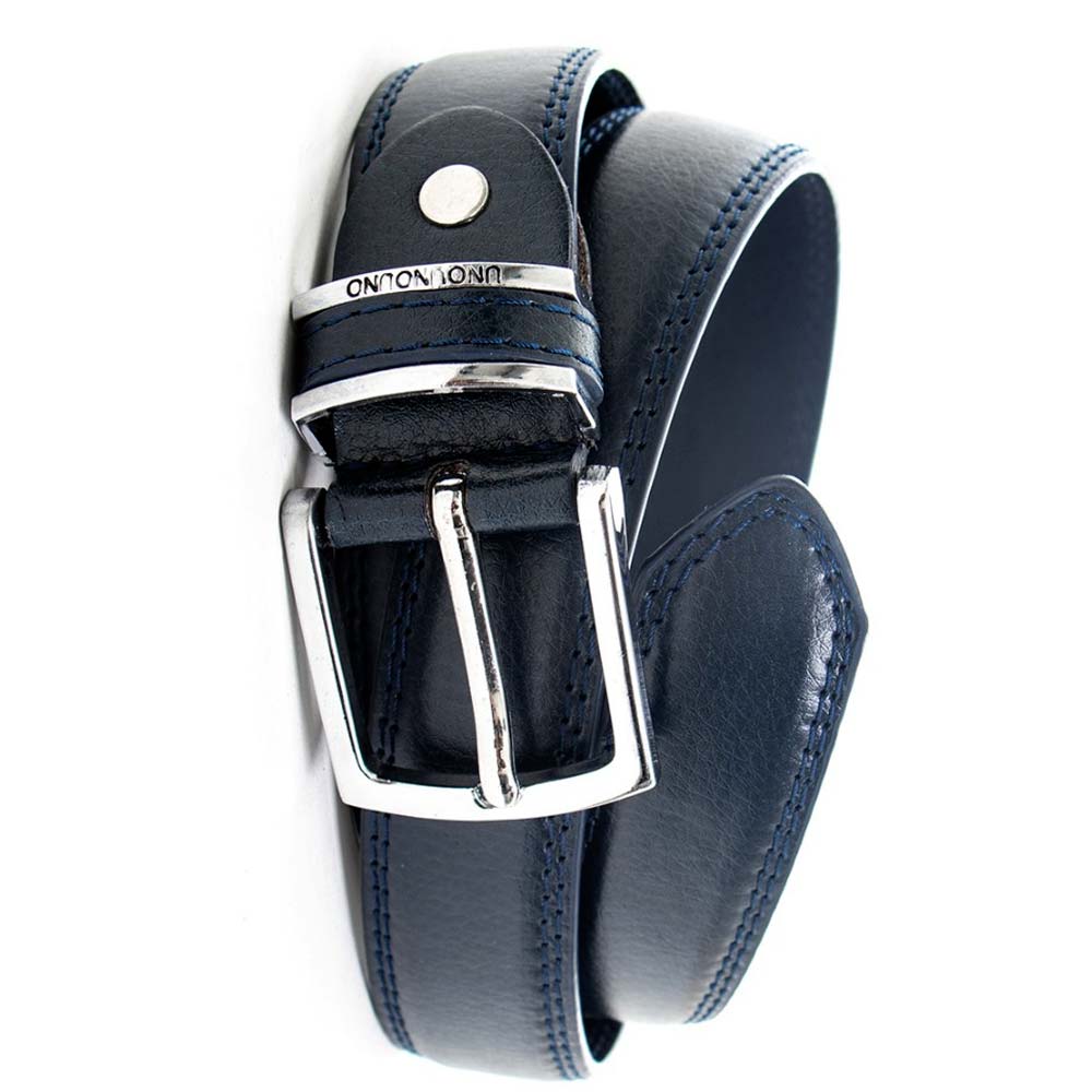 Cinta Uomo in Ecopelle H3,5cm Tinta Unita Blu Con Fibbia in Metallo Cintura Ecopelle Regolabile