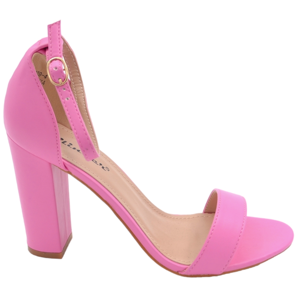 Sandalo alto donna in pelle fucsia tacco doppio 10 cm cinturino regolabile alla caviglia linea basic cerimonia elegante