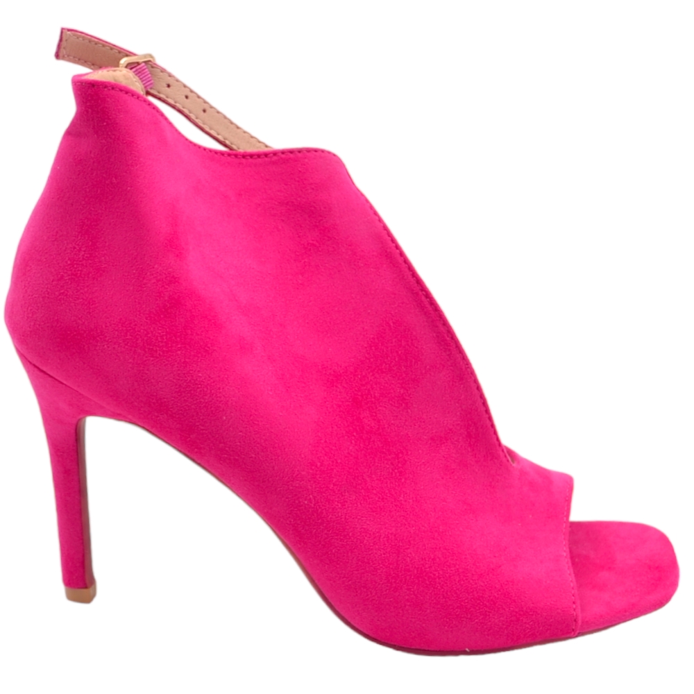Tronchetto donna stivaletto spuntatina in camoscio fucsia tacco a spillo 12 cm con apertura laterale e chiusura caviglia