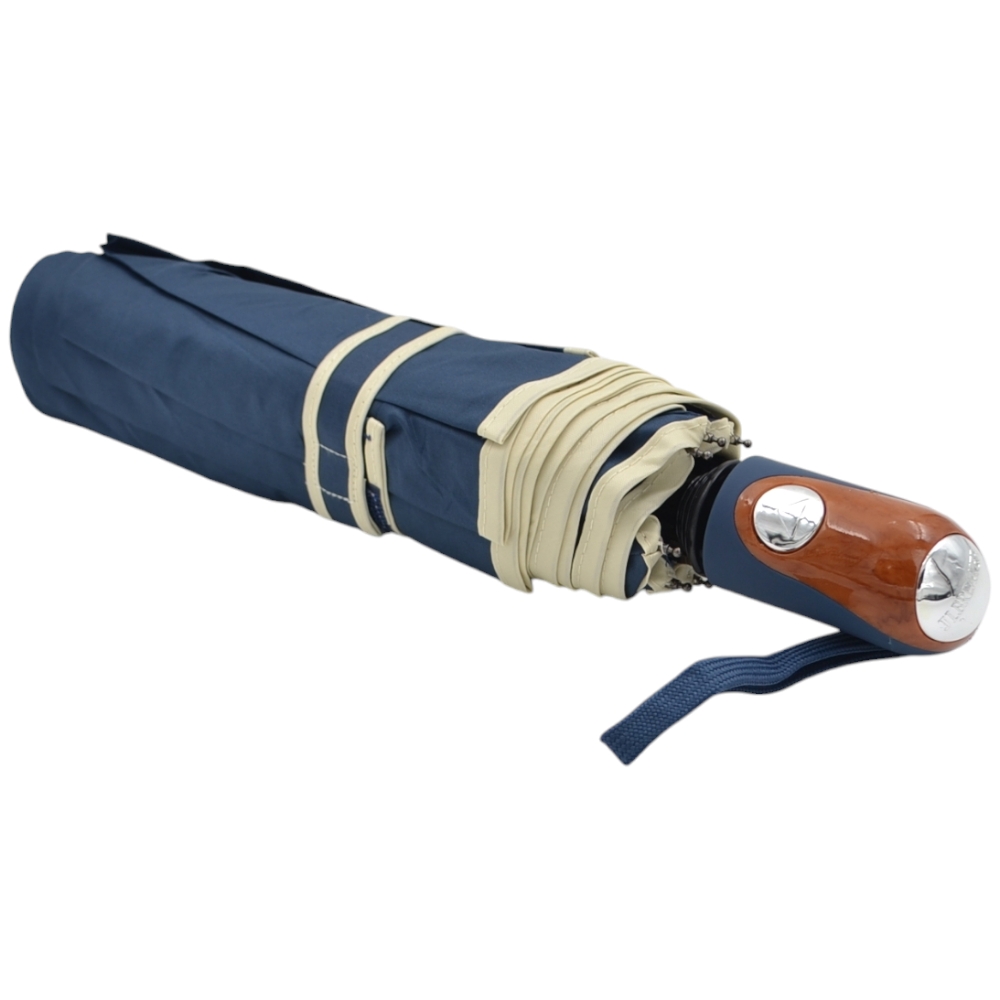 Ombrello pieghevole blu da borsa piccolo con apertura automatica antivento con sacchetto impermeabile	