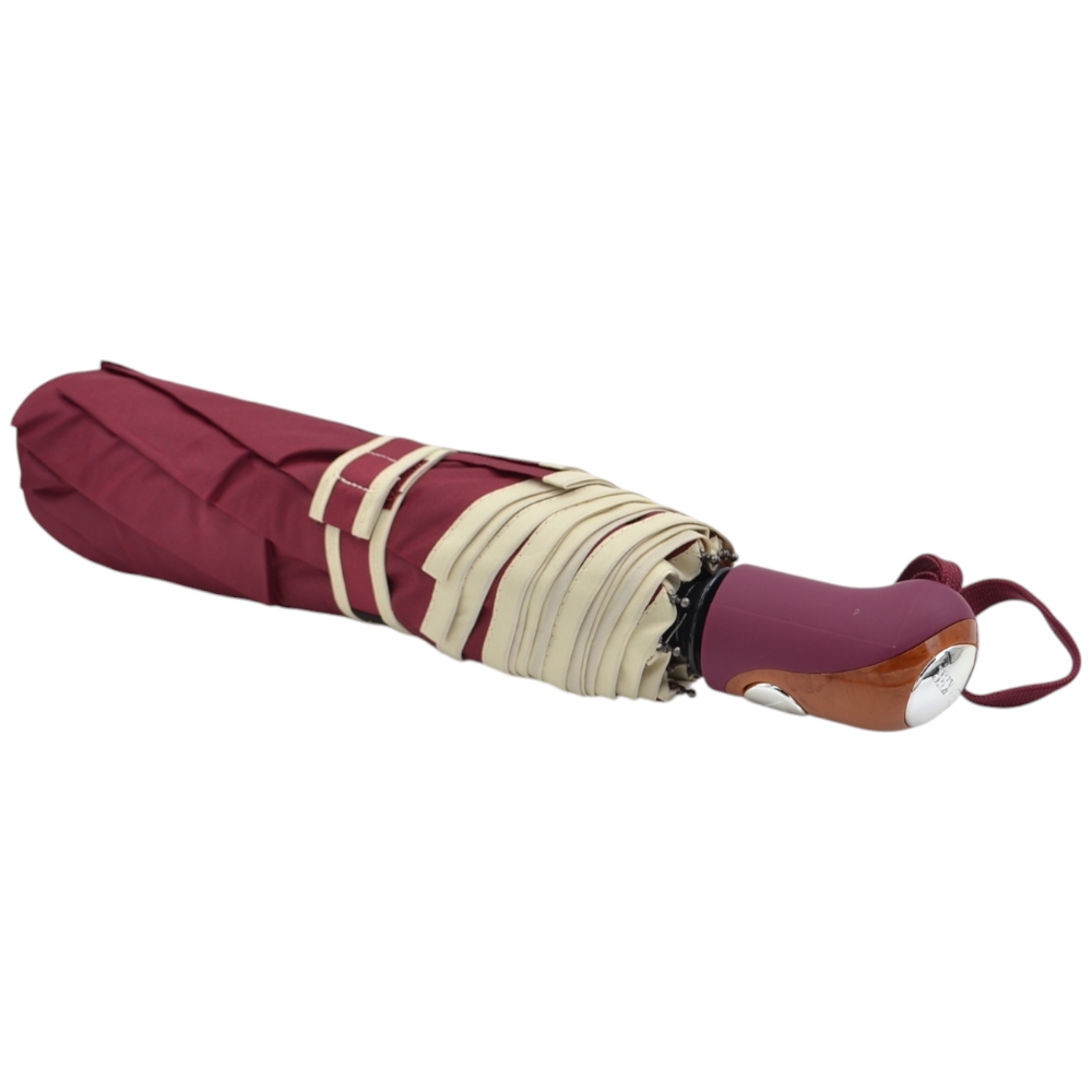Ombrello pieghevole bordeaux da borsa piccolo con apertura automatica antivento con sacchetto impermeabile.