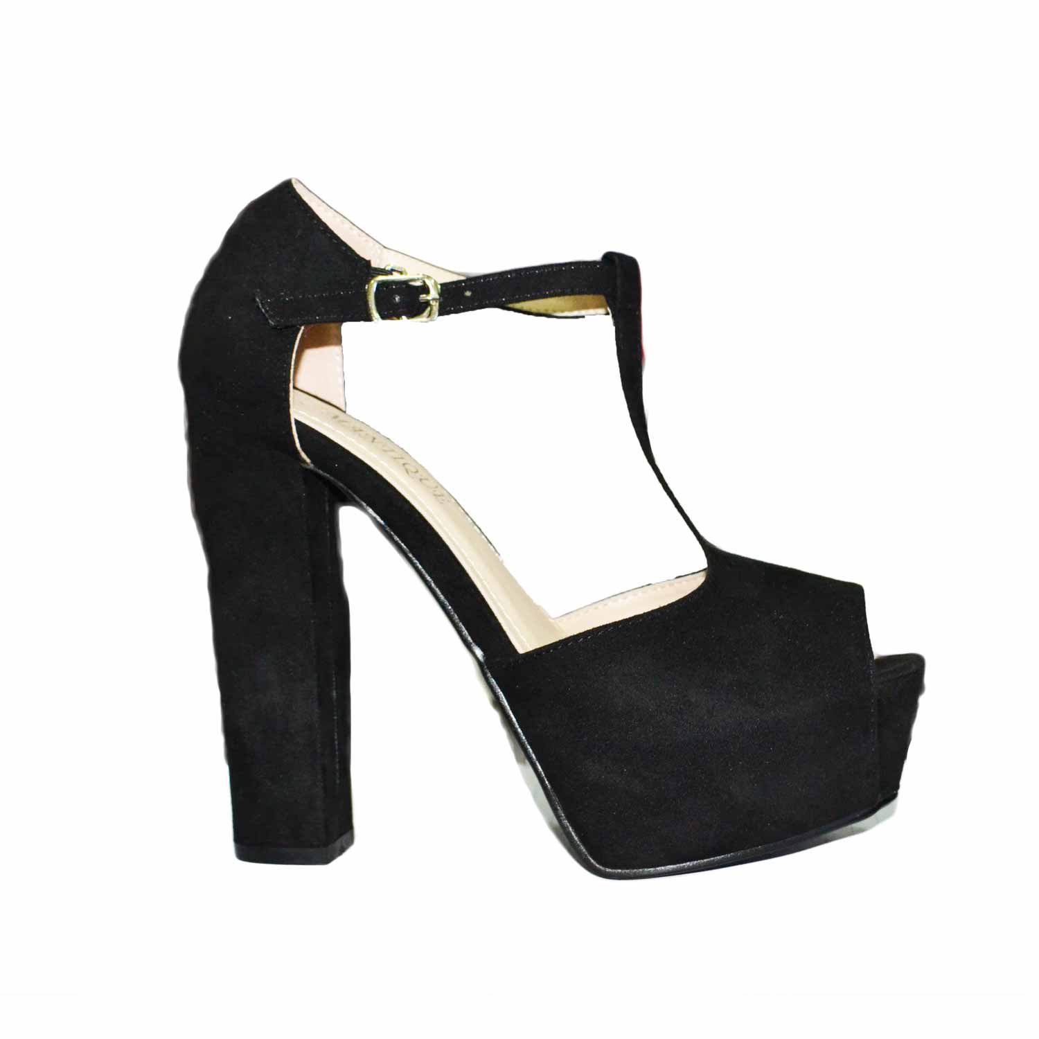 Scarpe donna tacco largo comodo camoscio nero con cinturino donna sandali  tacco malu shoes | MaluShoes