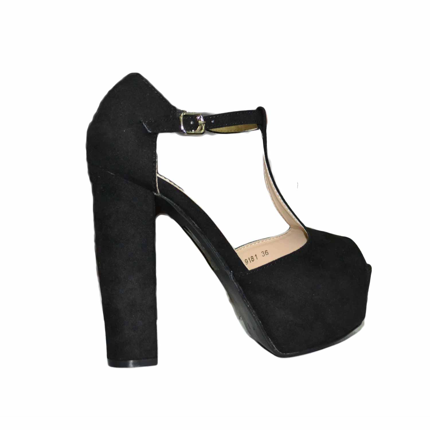 Scarpe donna tacco largo comodo camoscio nero con cinturino donna sandali  tacco malu shoes | MaluShoes