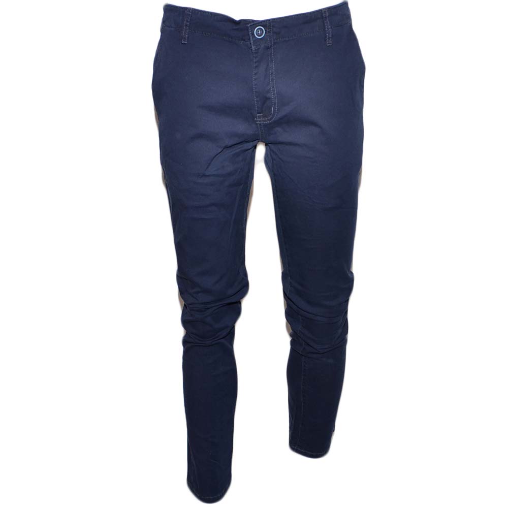 Pantalone moda uomo blu cobalto cotone chino elastico colori vari slim tasca america made in italy