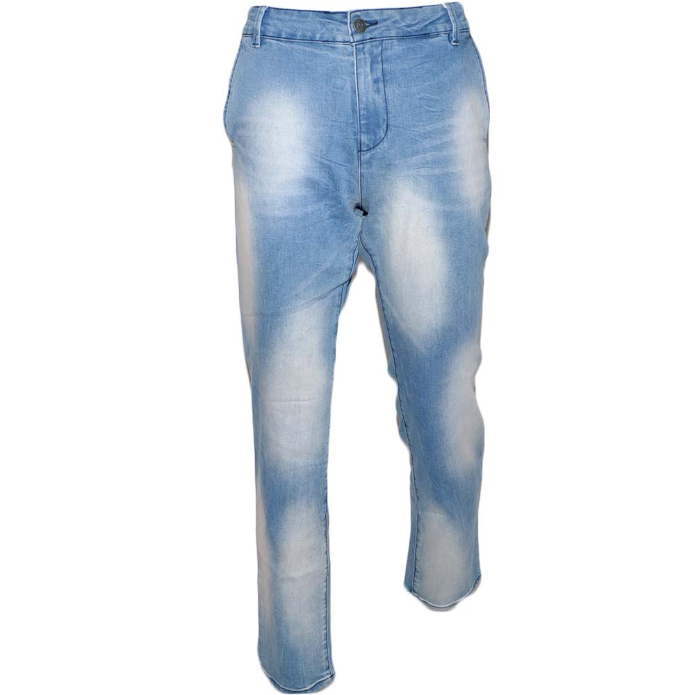 Pantalone Jeans Uomo Denim Chiaro Effetto Sfumato a chiazze tasche americane linea Basic Moda Giovanile  Slim Fit .