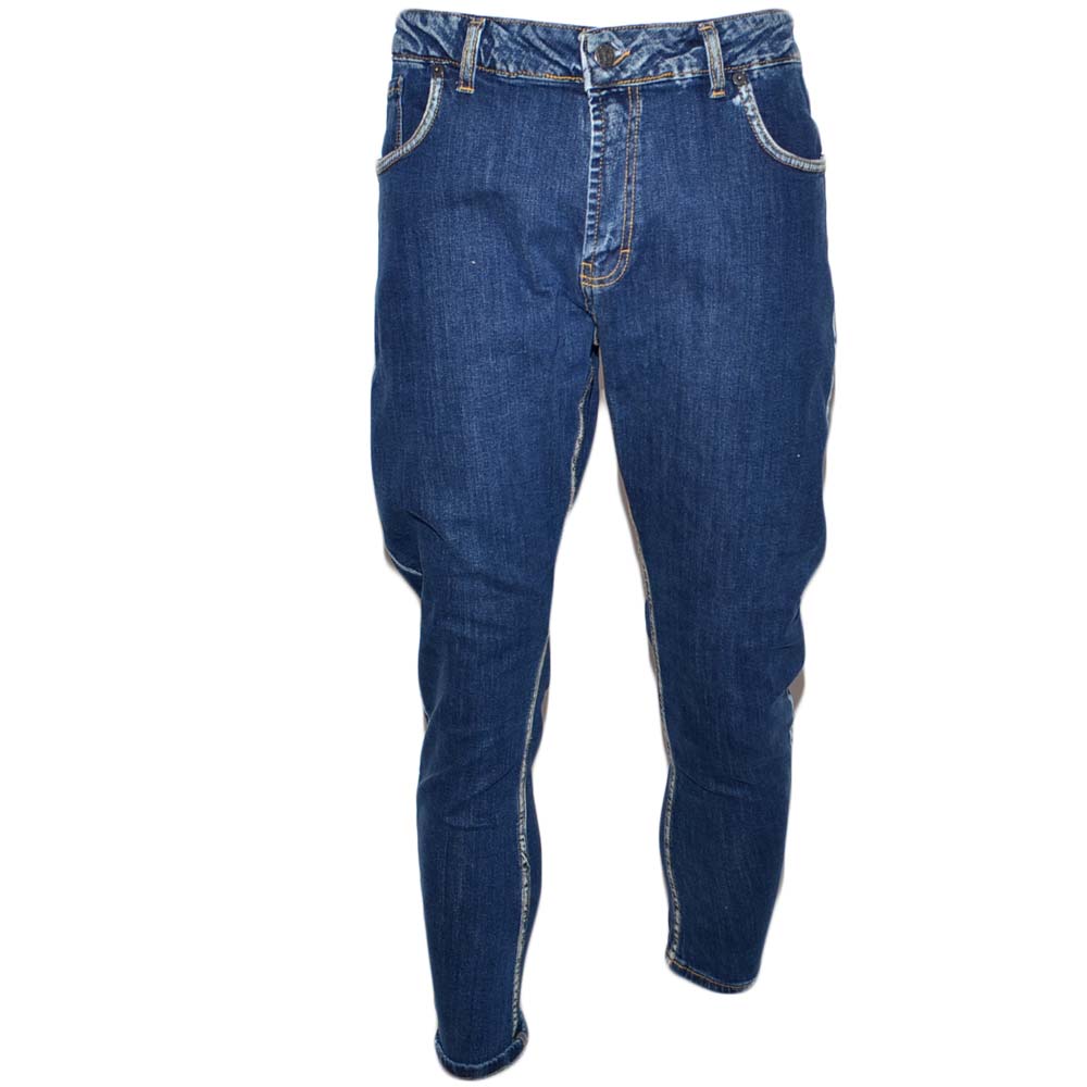 Jeans uomo denim lavaggio scuro graduale slim fit a cavallo basso 4 tasche moda cross cargo tendenza
