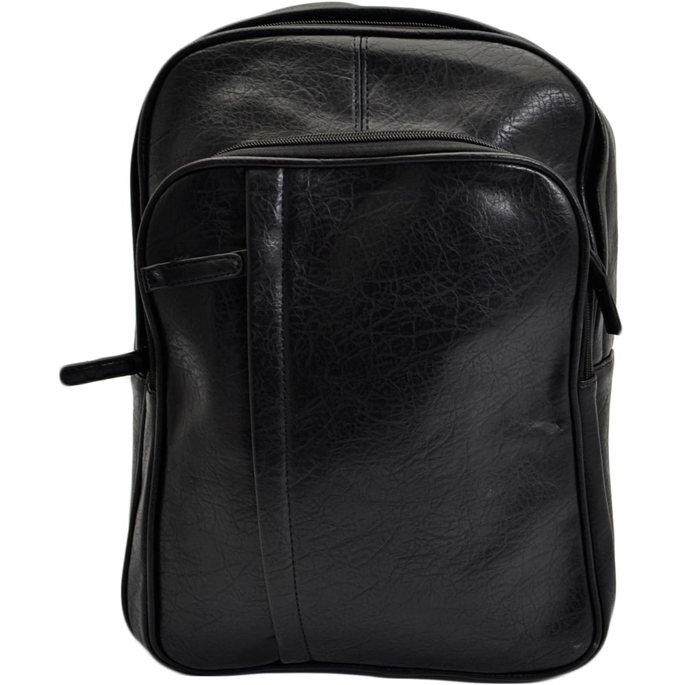 Zaino nero casual con zip trasversale uomo borsa medio grande 15 pollici laptop portatile pu pelle zip capiente comodo.