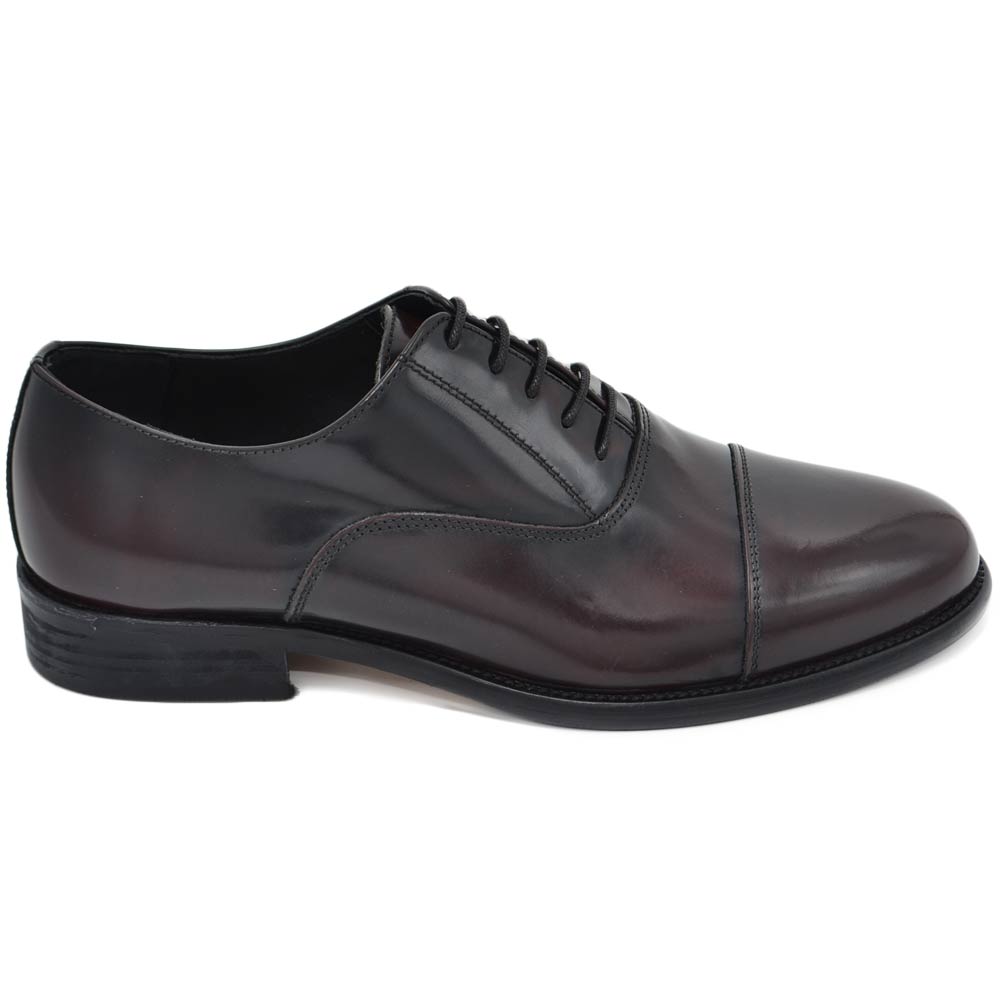 Scarpe uomo francesina inglese vera pelle lucida bordeaux made in italy fondo classico cerimonia genuine leather
