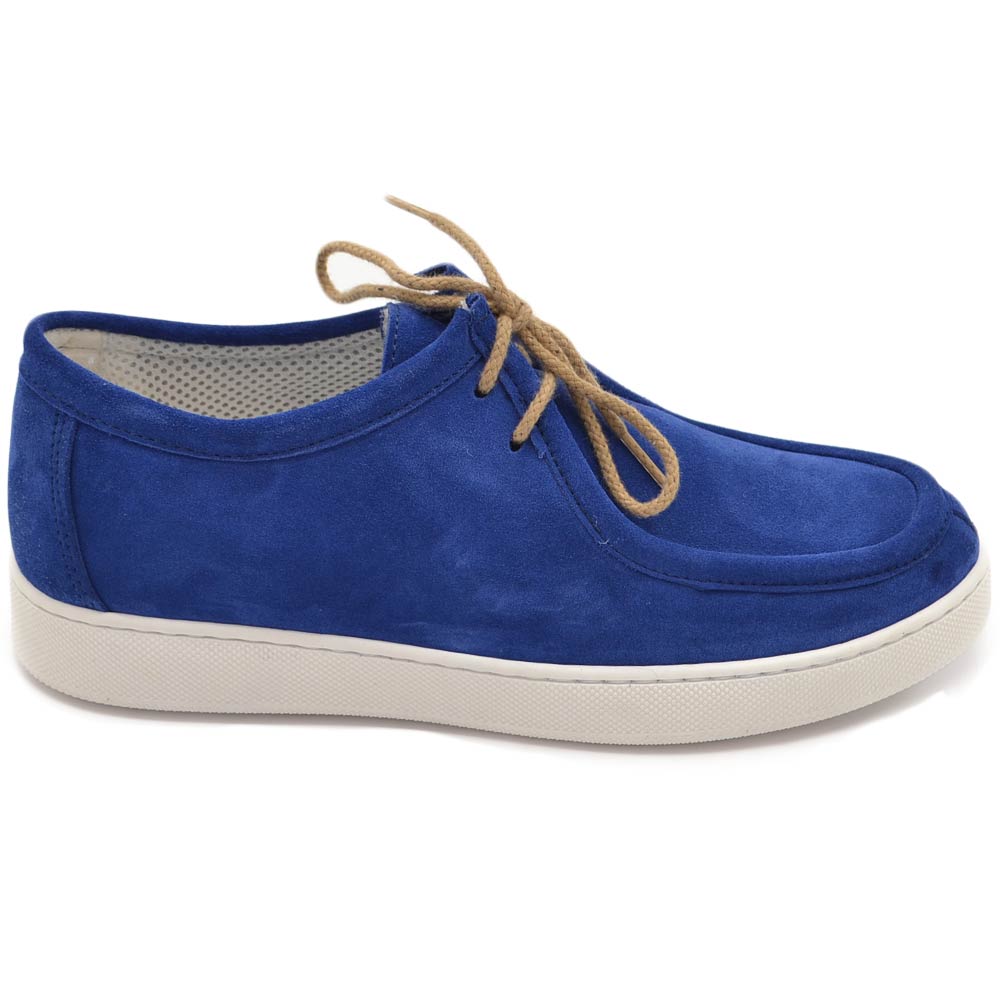 SCARPA UOMO MODELLO INGEGNERE IN VERA PELLE SCAMOSCIATO BLU CON GOMMA BIANCA ULTRALEGGERA