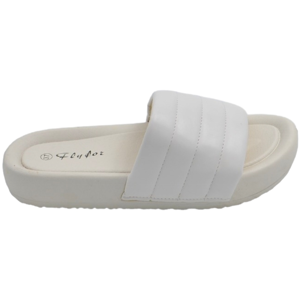 Ciabatta pantofola donna bianco estiva in gomma morbida impermeabile con fascia dritte open toe moda.