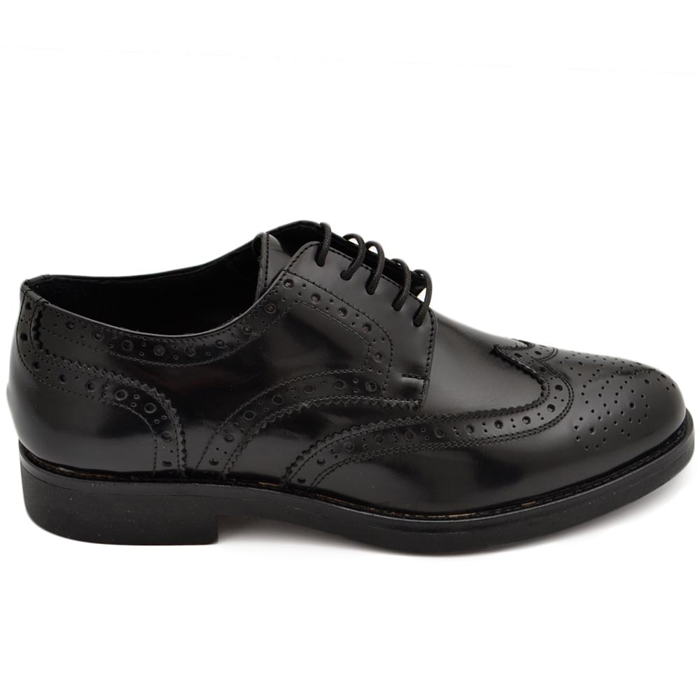 Calzature uomo francesina stringata abrasivato nero fondo antiscivolo vera pelle made in italy