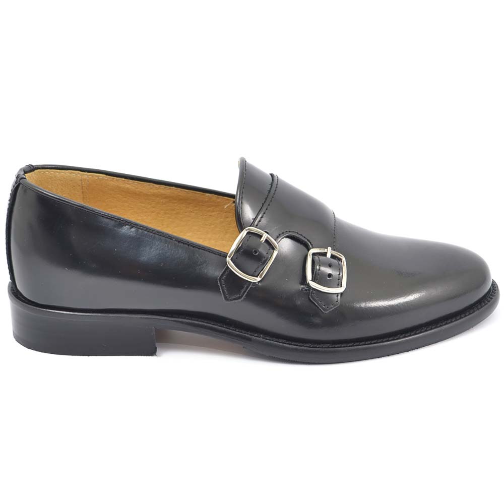 Scarpe uomo con fibbia doppia nero sottile derby vintage in vera pelle abrasivata spazzolata a mano business linea dandy